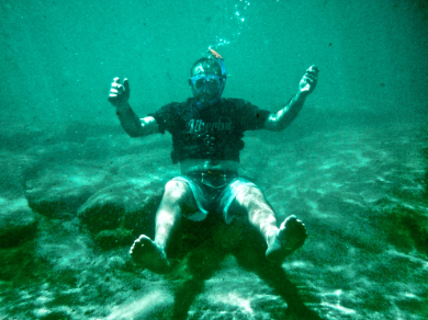 Charles Van Deursen Wearing His LIberty University T-Shirt While Sitting on the Ocean Floor, www.InTuneWithYou.com